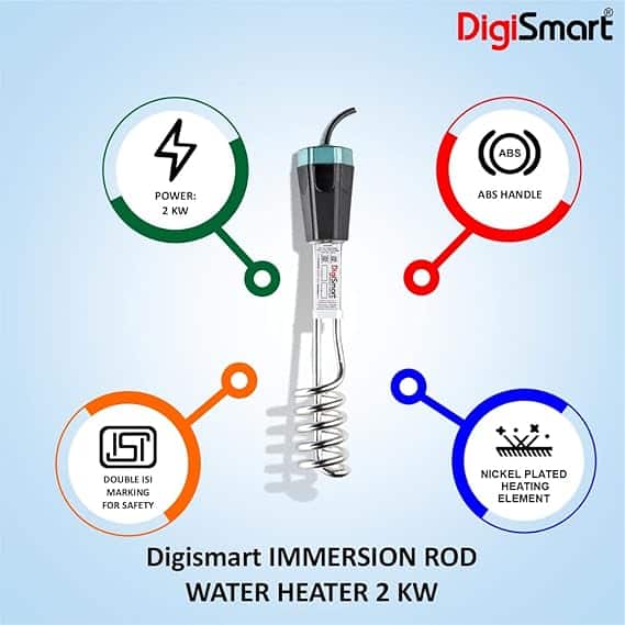 DigiSmart 2000 Watts Water ProofShock Proof Immersion Water Heater (Black) with 1 year warranty, Stainless Steel