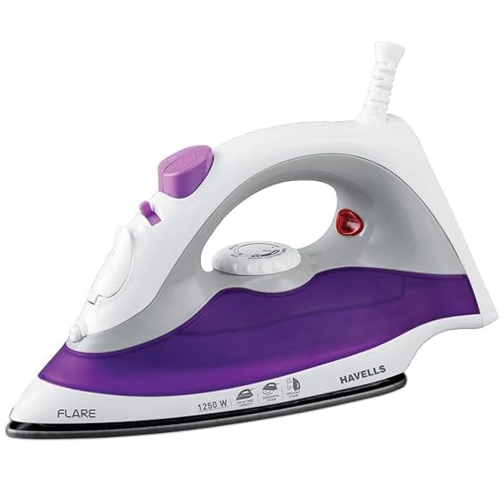 HAVELLS Flare 1250 W Steam Iron with Teflon Coated Sole Plate, Vertical & Horizontal Ironing & 2 Years Warranty. (Purple)