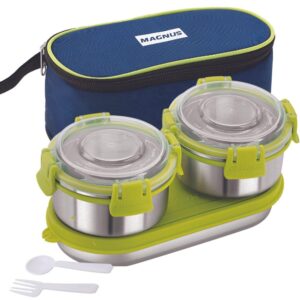 Magnus Avanza 3 Prime - Stainless Steel Leakproof Lunch Box with Klip Lock & Insulated Bag |Tiffin for Office, School, Men, Women, Kids | Airtight & BPA-Free Food Containers