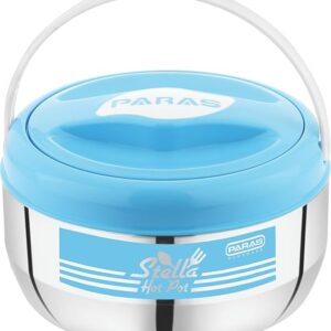 Paras Homeware Stella Steel CasseroleFood Grade Easy to Carry Easy to Store For Rice, Gravy, Curry 1300ml Color may vary