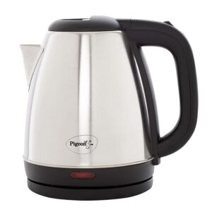 Prestige 1.5 Litres Electric Kettle (PKOSS 1.5)|1500W | Silver - Black| Automatic Cut-off | Stainless Steel | Rotatable Base | Power Indicator | Single-Touch Lid Locking