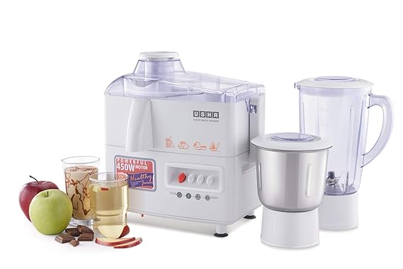 USHA 3345 450 Watts Juicer Mixer Grinder with 2 Jars (White)